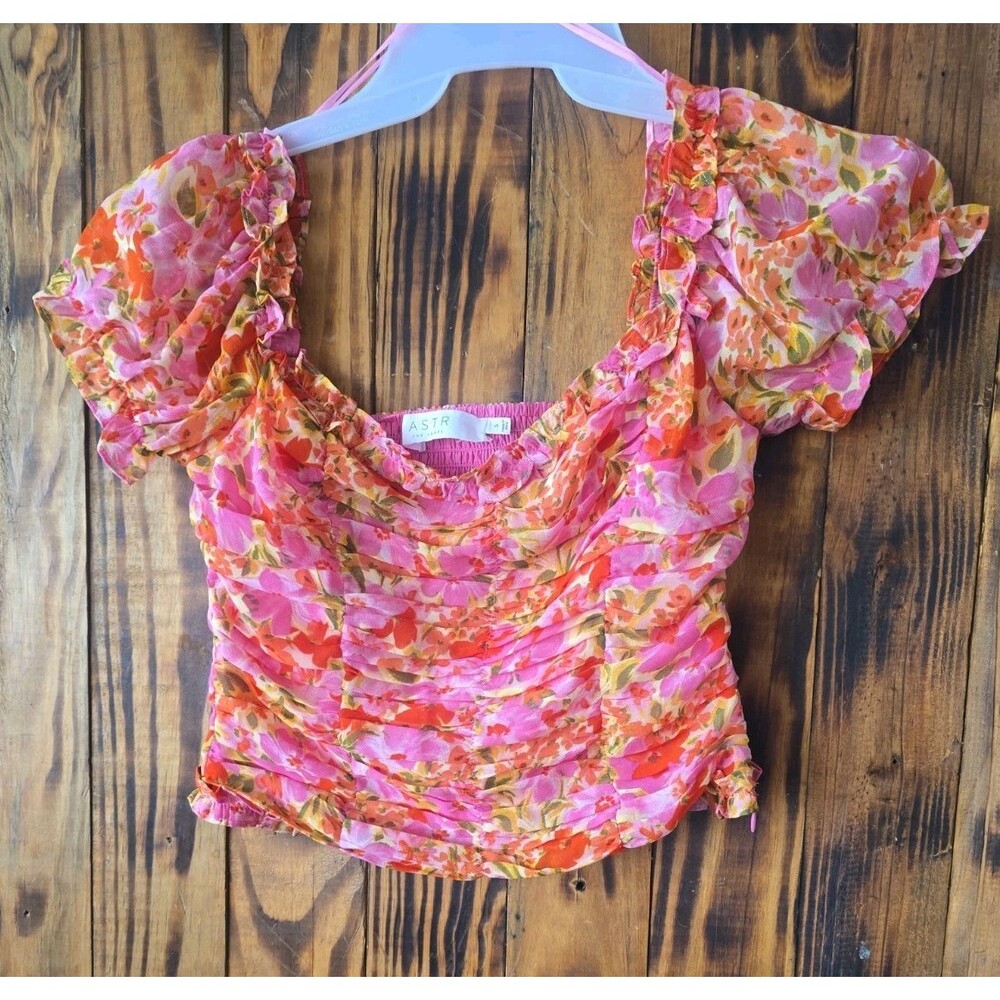 AYSTR The Label Helena Ruched Floral Print Crop Top, Women's Small